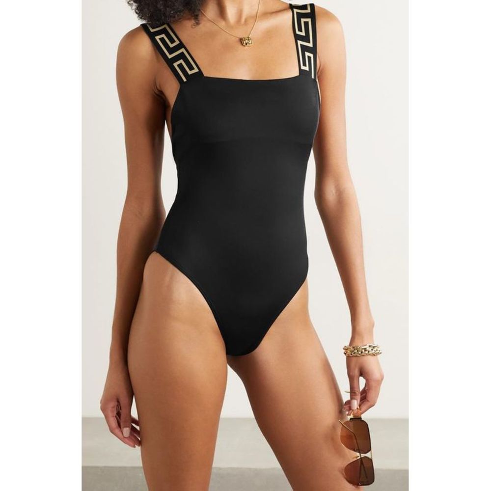 VERSACE Black Jacquard-trimmed Swimsuit One-piece Bathing Suit